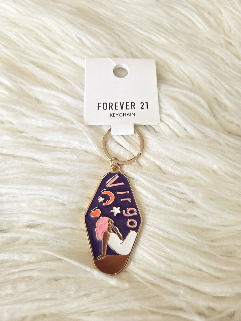 Forever 21 Purple Virgo Enamel Zodiac Keychain with Pink & White Accents
